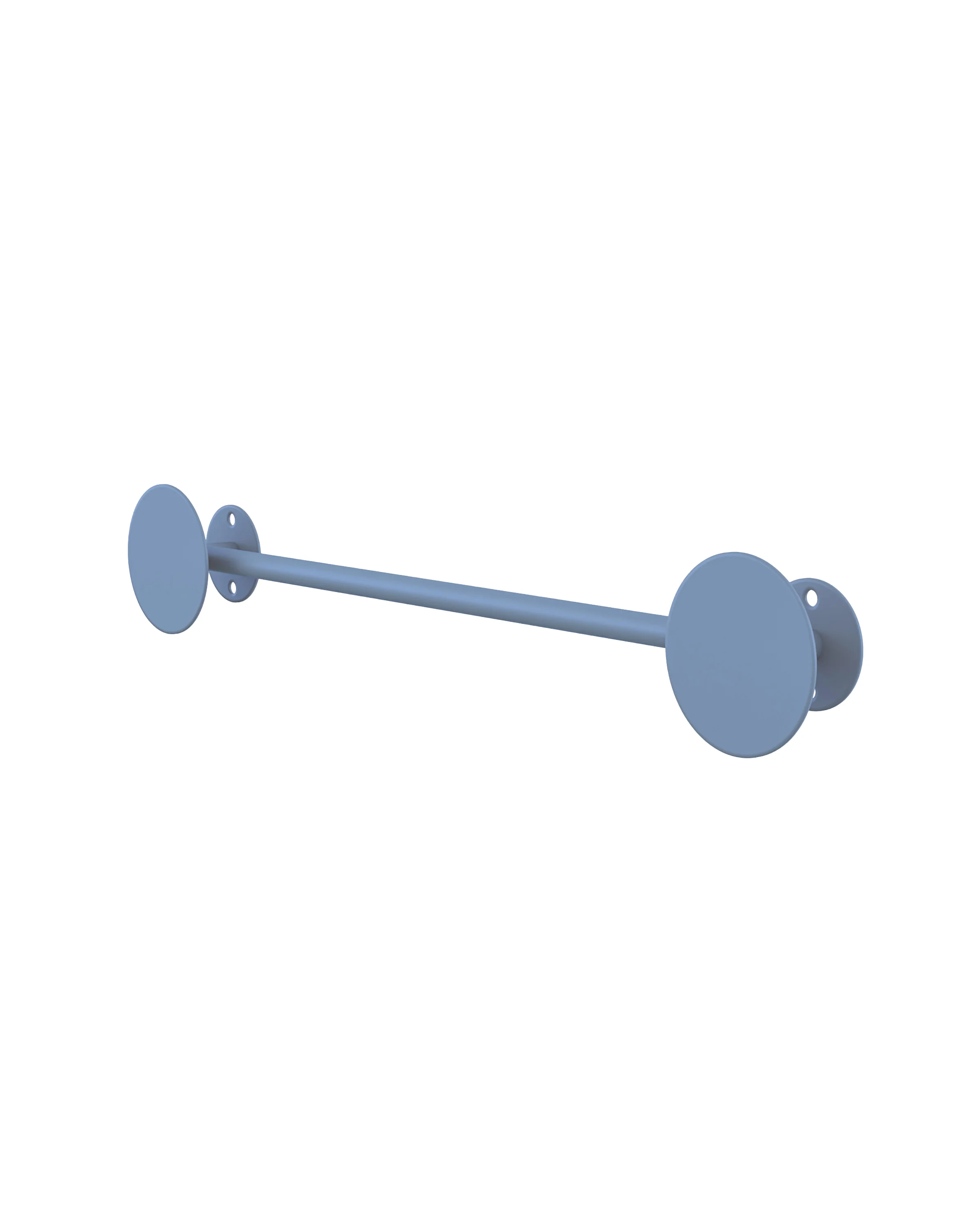 Wall hanger in the RAL 5000 (dark blue), minimalist, with a simple shape with two round elements and a transverse rod. 