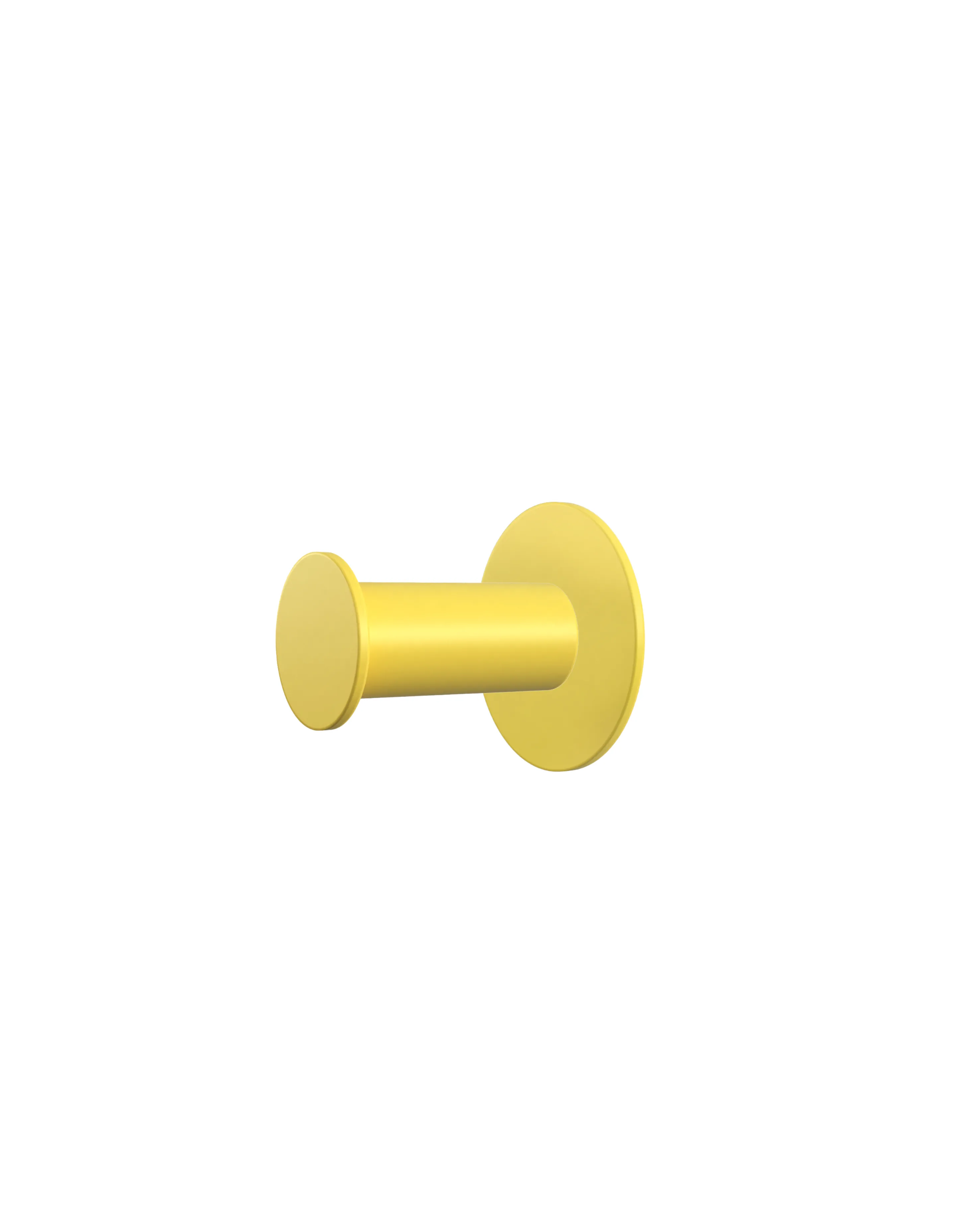 Wall hook with a round yellow base and a yellow cylindrical hook.