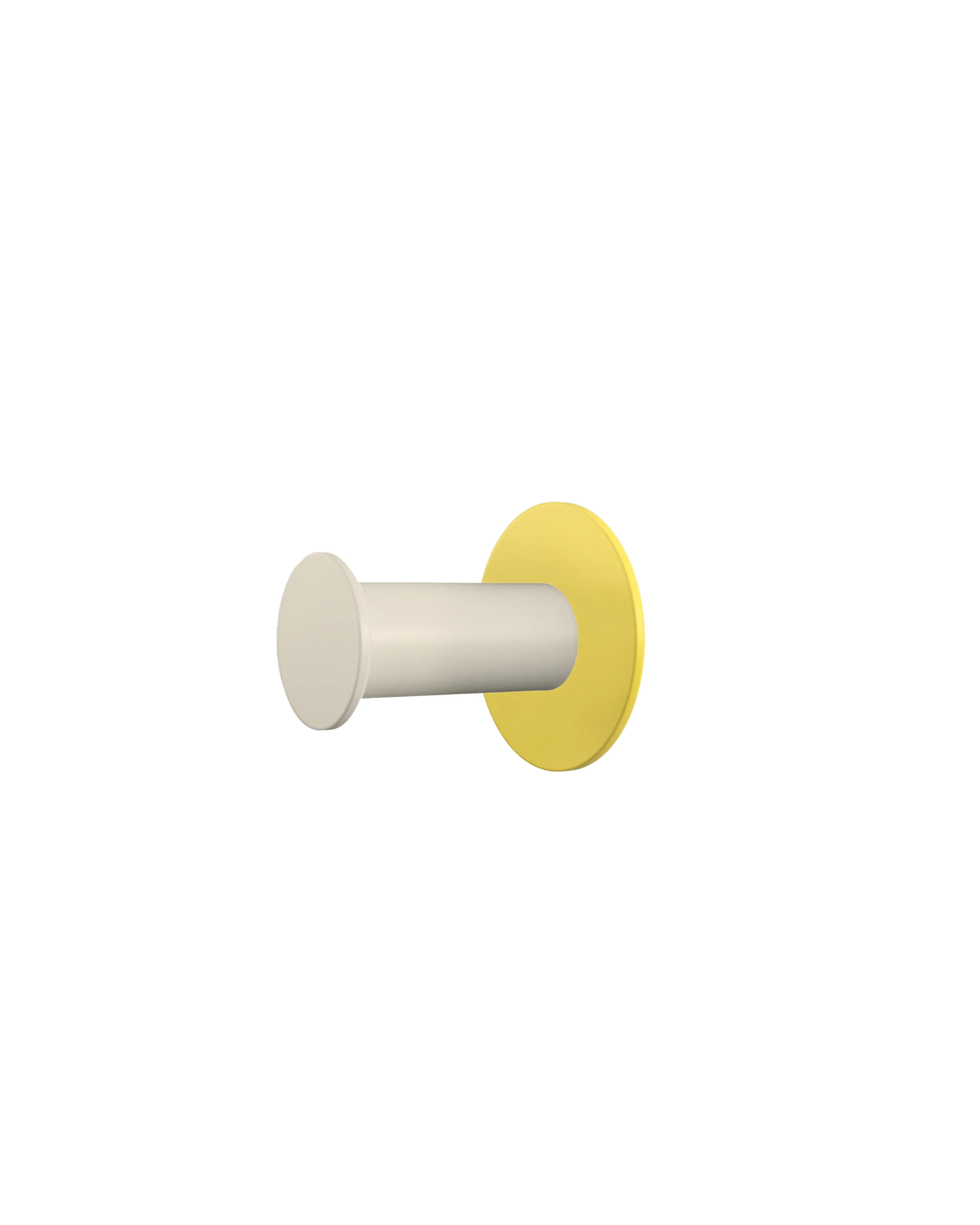 Wall hook with a round yellow base and a light beige cylindrical hook.