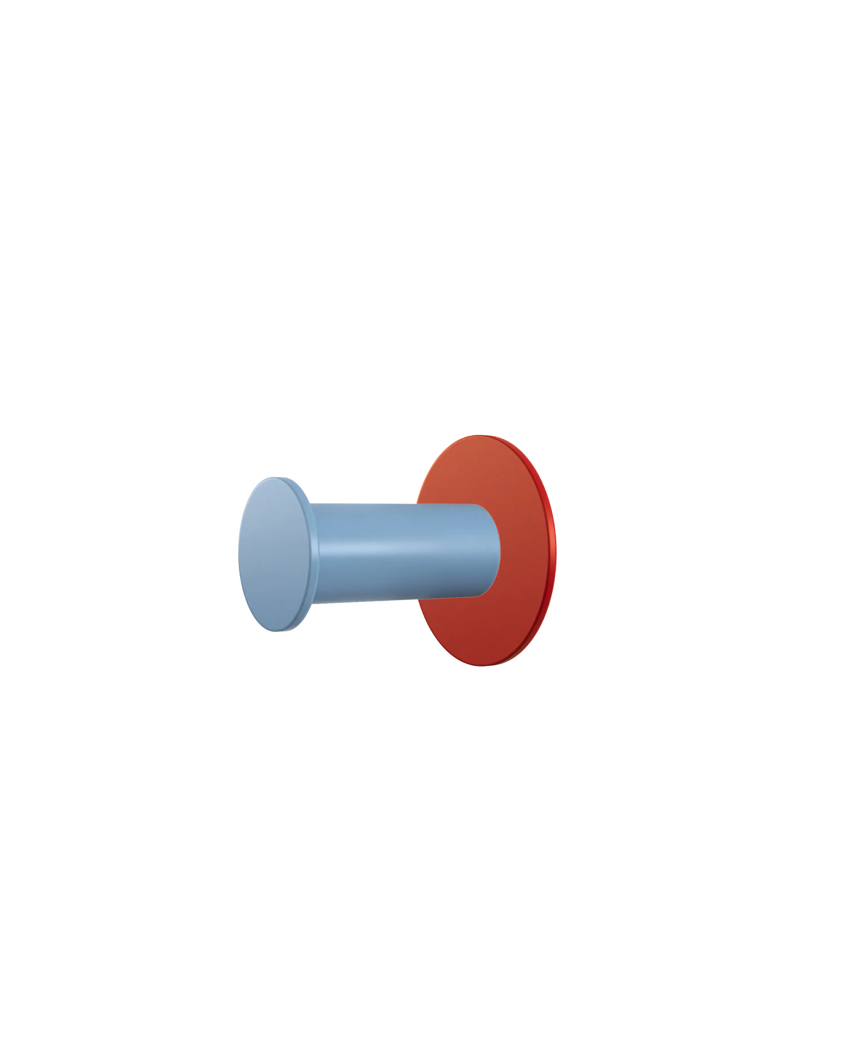 Wall hook with a round red base and a light blue cylindrical hook.