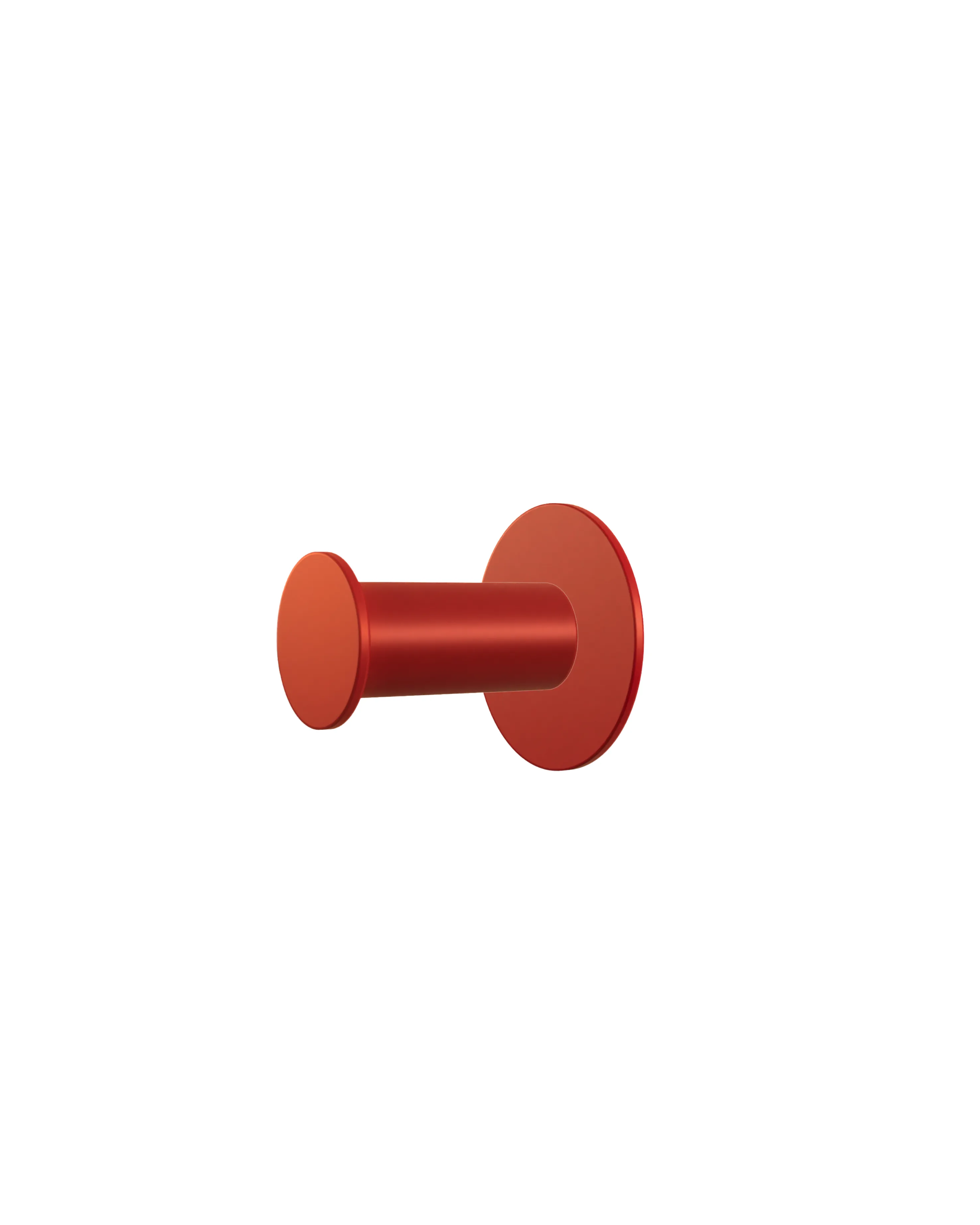 Wall hook with a round red base and a cylindrical hook in the same shade of red.