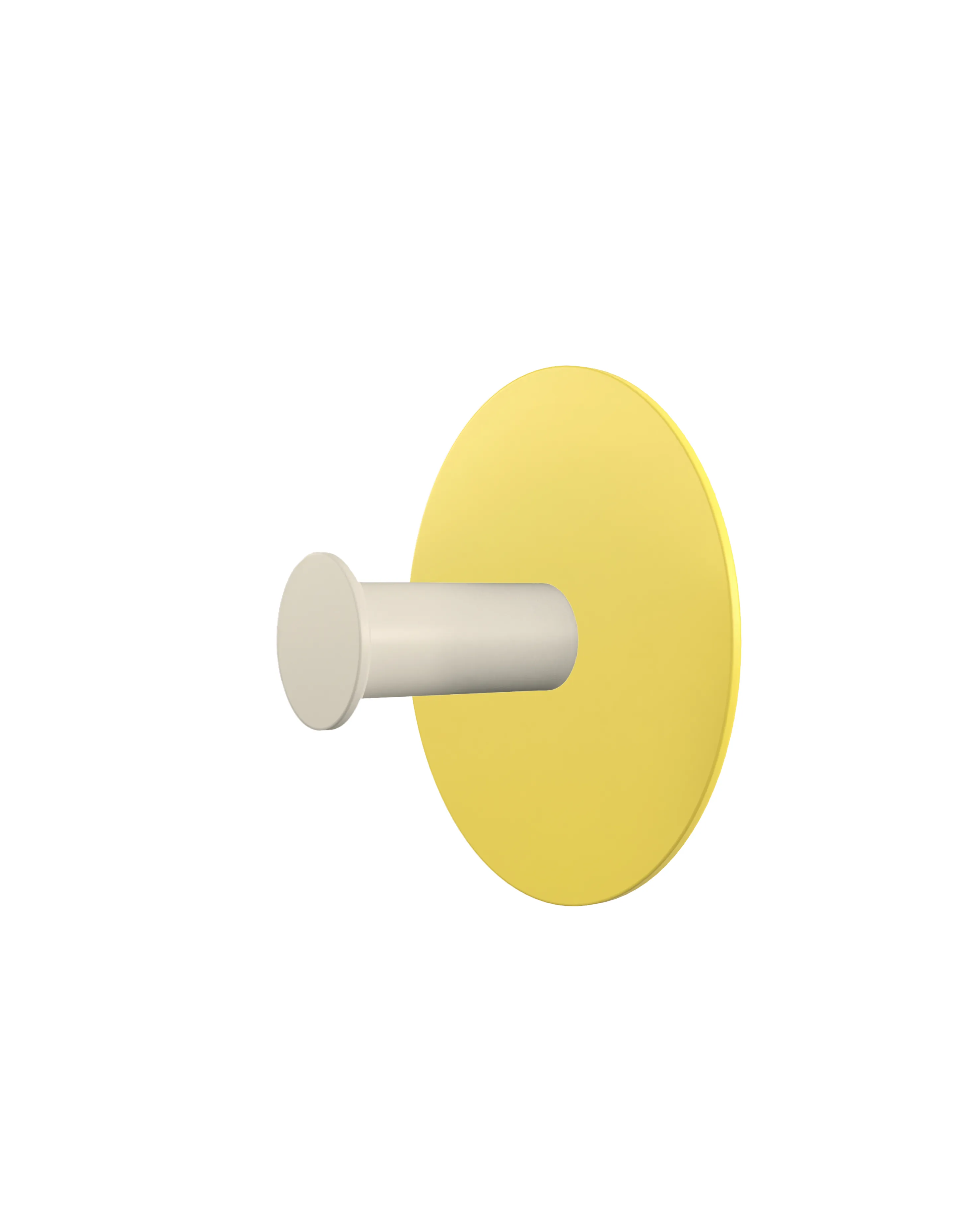 Wall hook with a round yellow base and a light beige cylindrical hook.