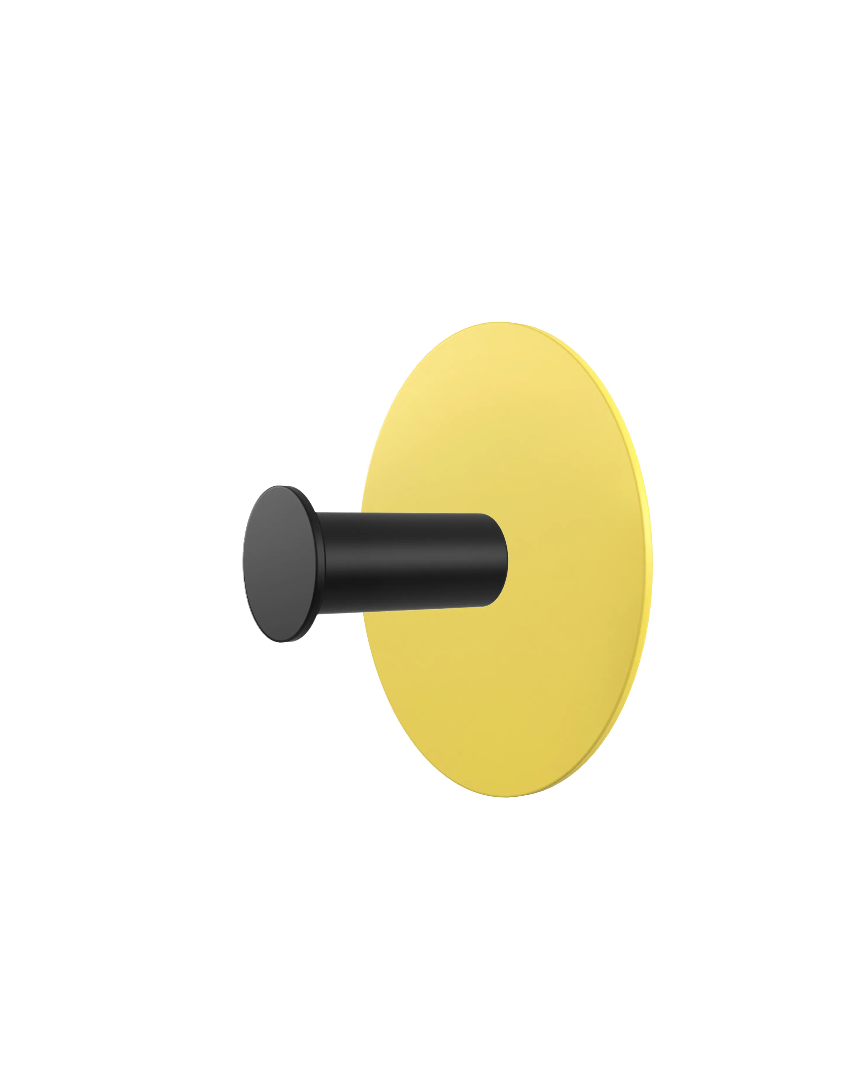 Wall hook with a round yellow base and a black cylindrical hook.
