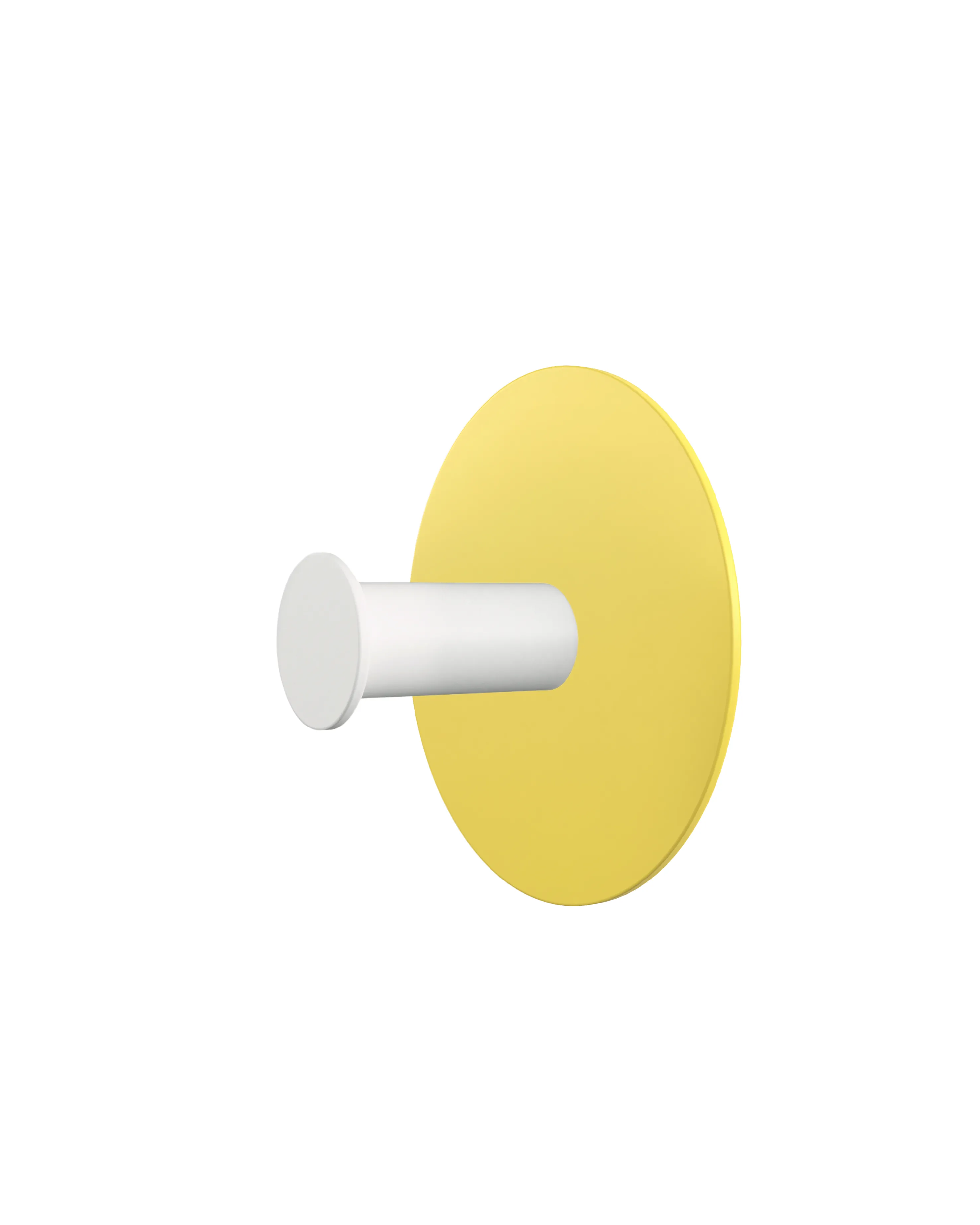 Wall hook with a round yellow base and a white cylindrical hook.