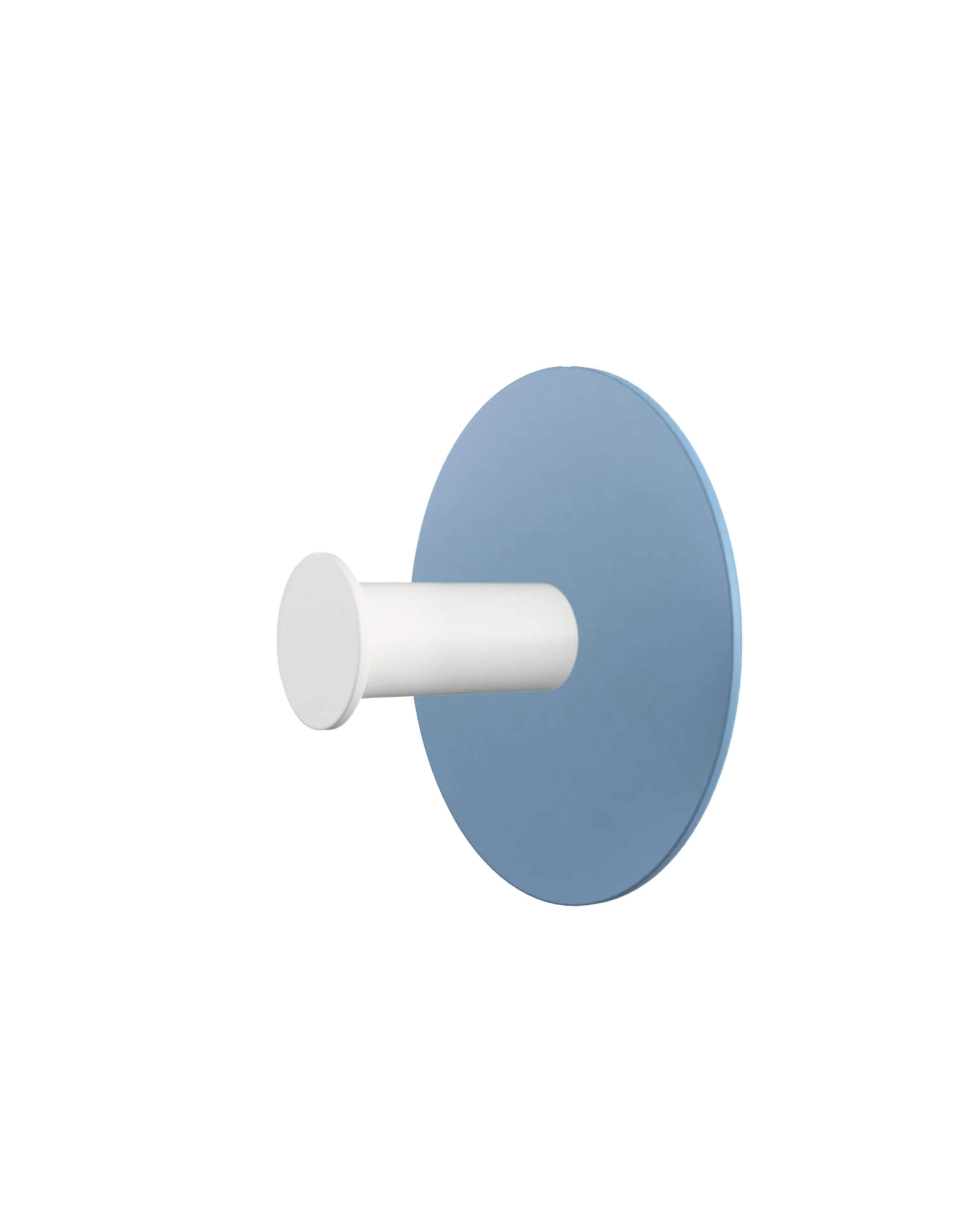 Wall hook with a round light blue base and a white cylindrical hook. Product shown on a white background.