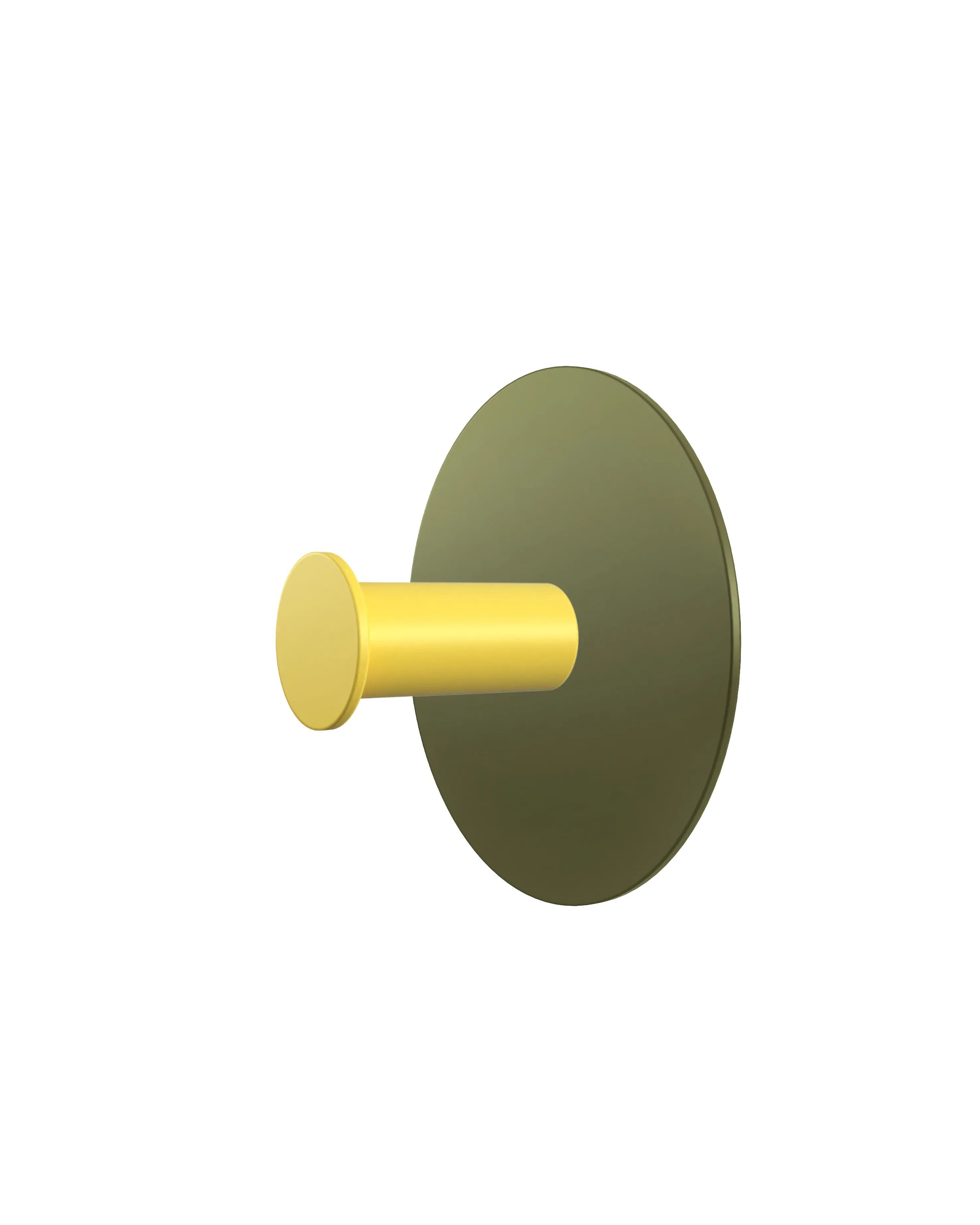 Wall hook with a round green base and a yellow cylindrical hook. Modern design on a white background.