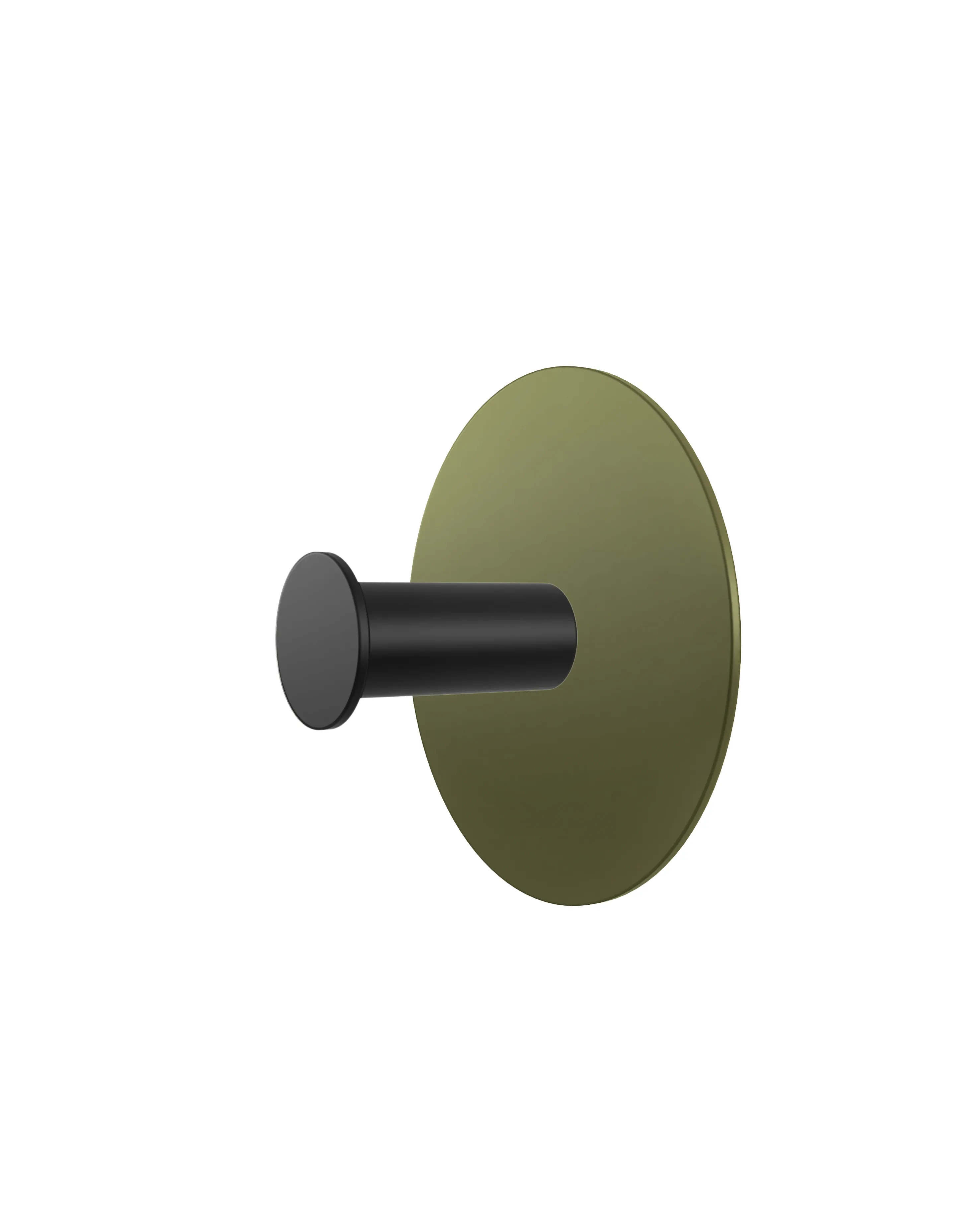 Wall hook with a round green base and a black cylindrical hook. Simple, modern design on a white background.