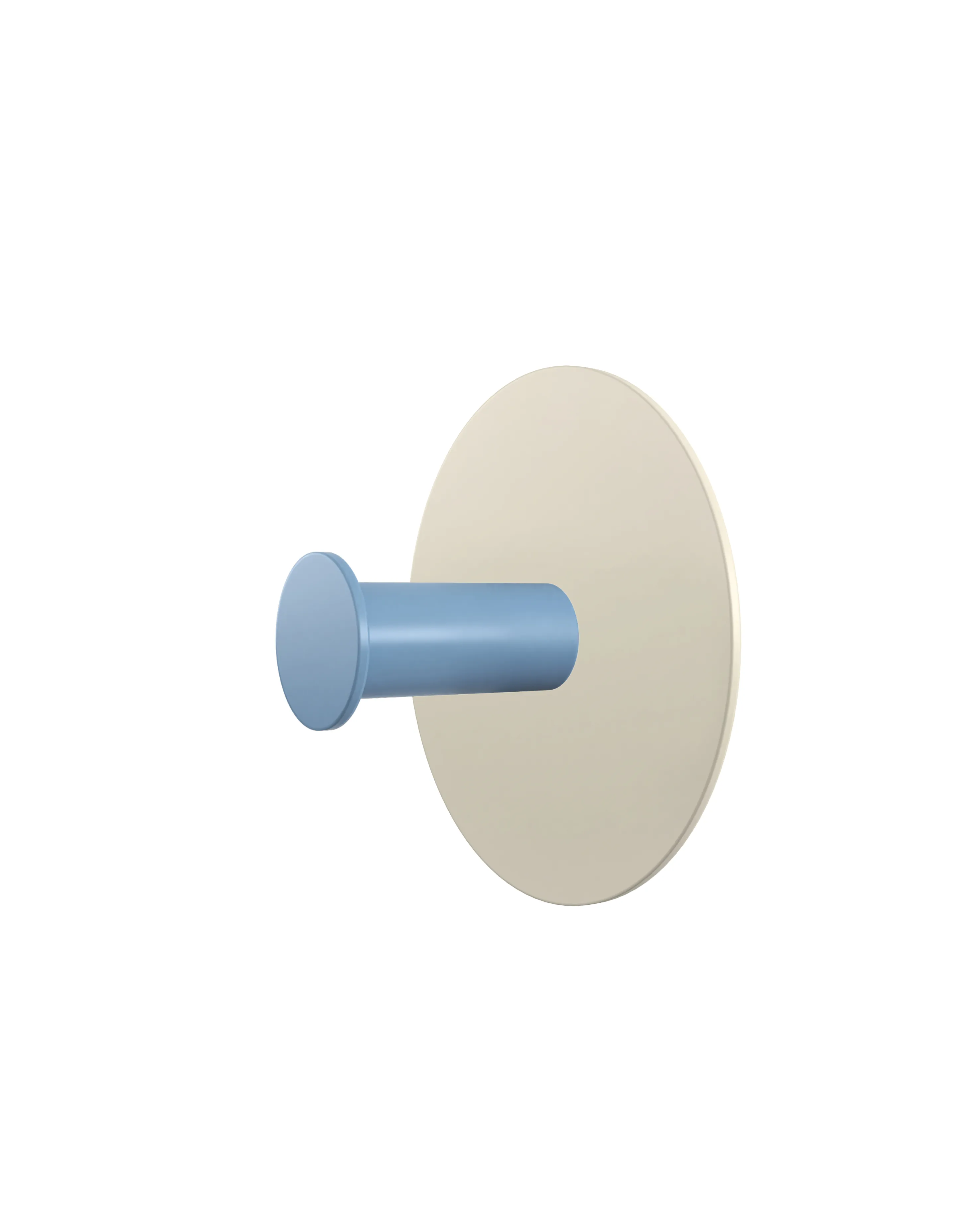 Wall hook with a round cream base and a light blue cylindrical hook. Product shown on a white background.