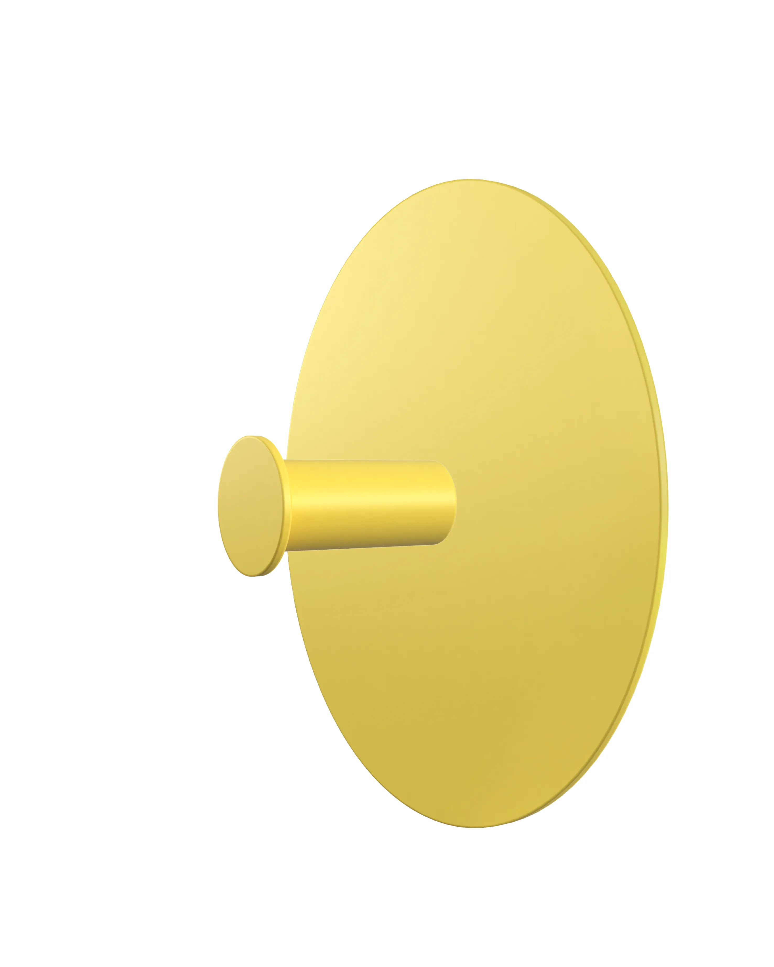 Wall hook with a round yellow base and a yellow cylindrical hook.