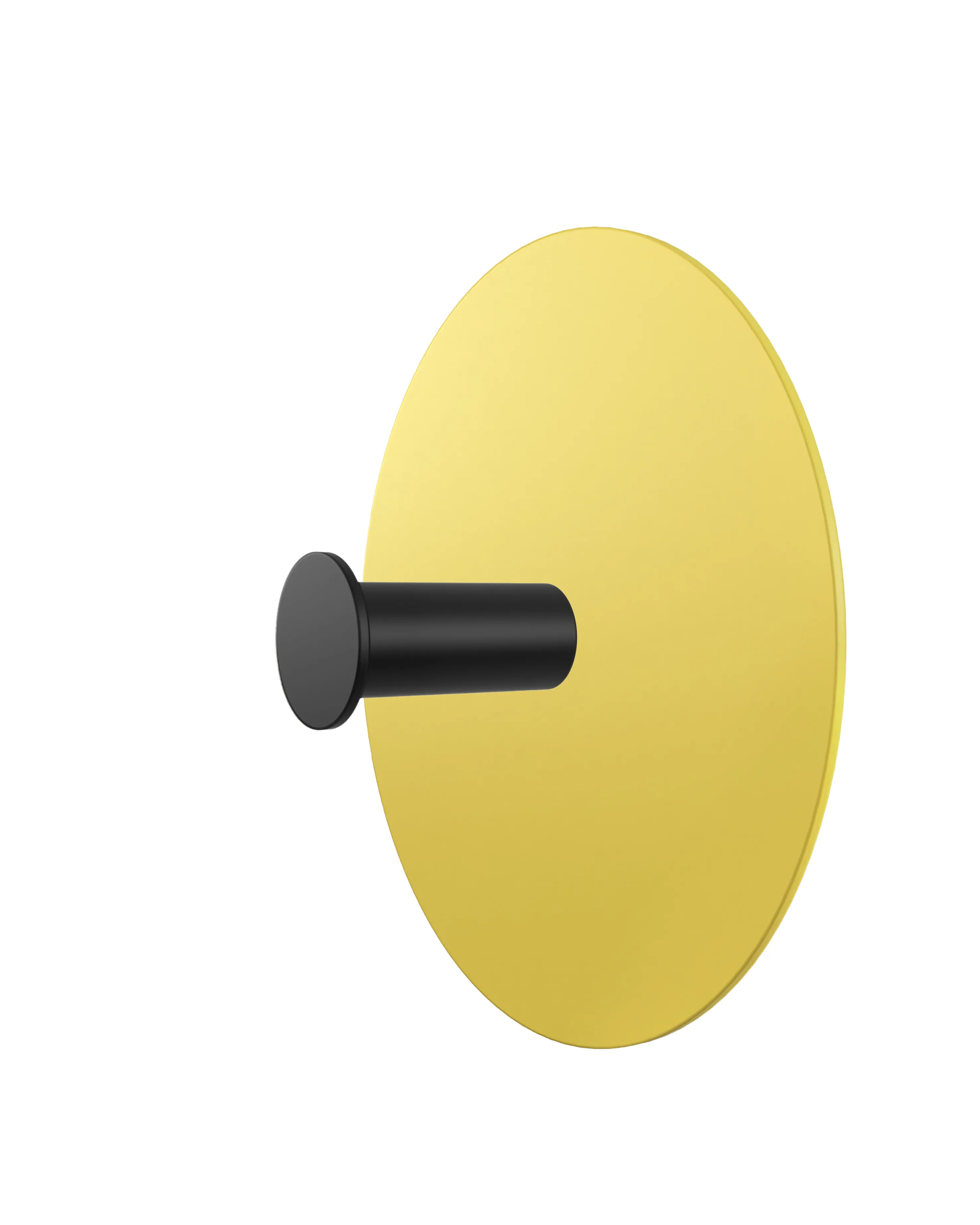 Wall hook with a round yellow base and a black cylindrical hook.