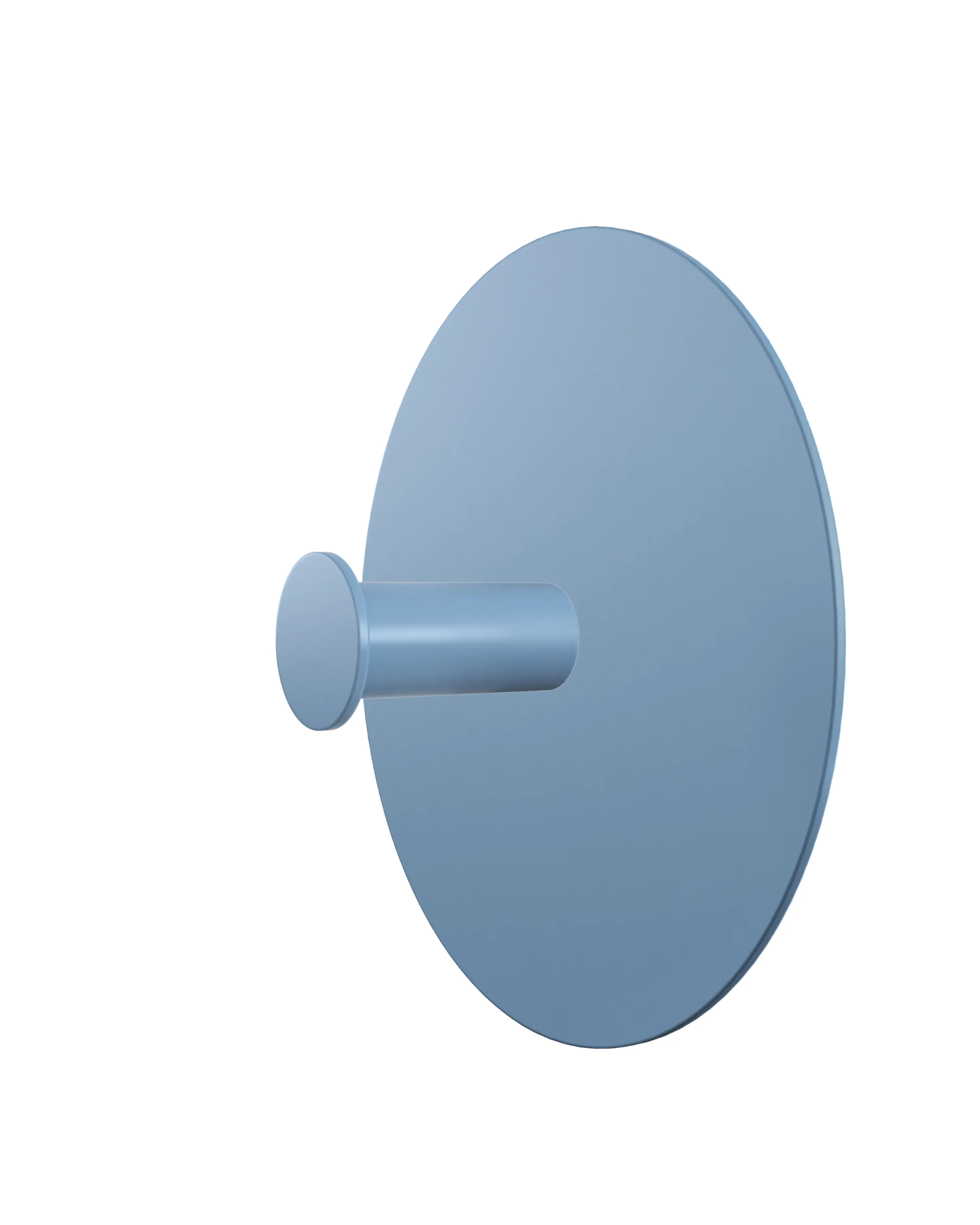 Wall hook with a round light blue base and a cylindrical hook in the same blue color. Uniform design on a white background.