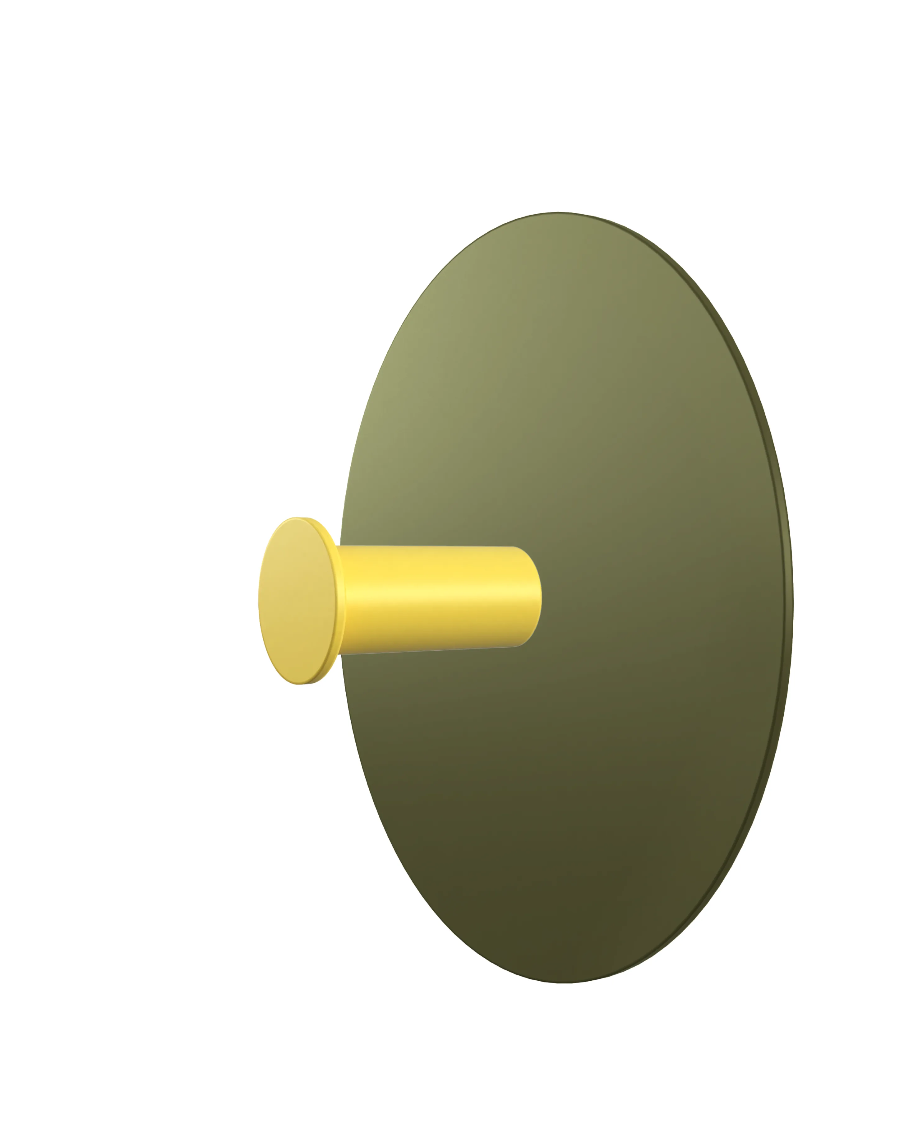 Wall hook with a round green base and a yellow cylindrical hook. Modern design on a white background.