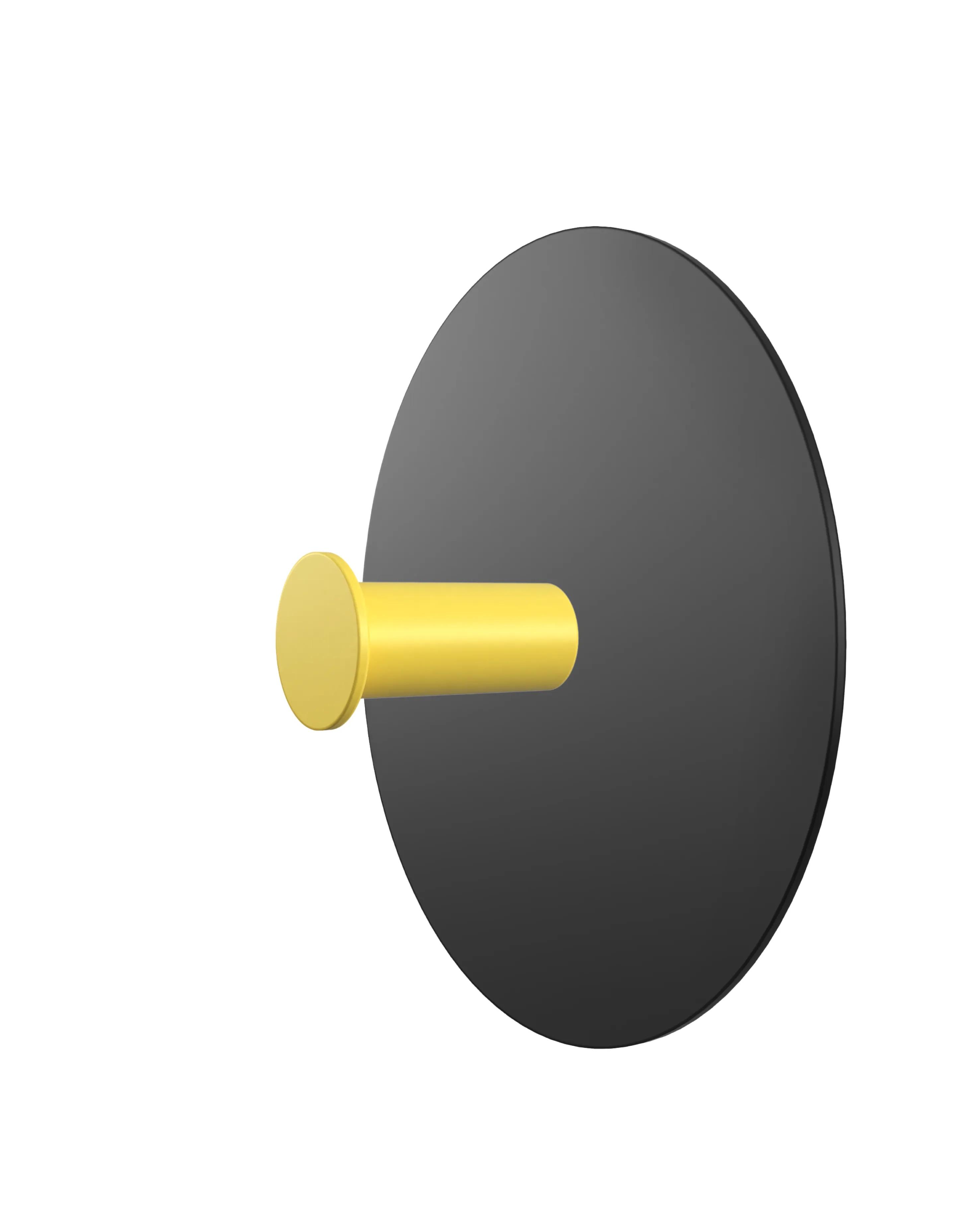 Wall hook with a round black base and a yellow cylindrical hook.