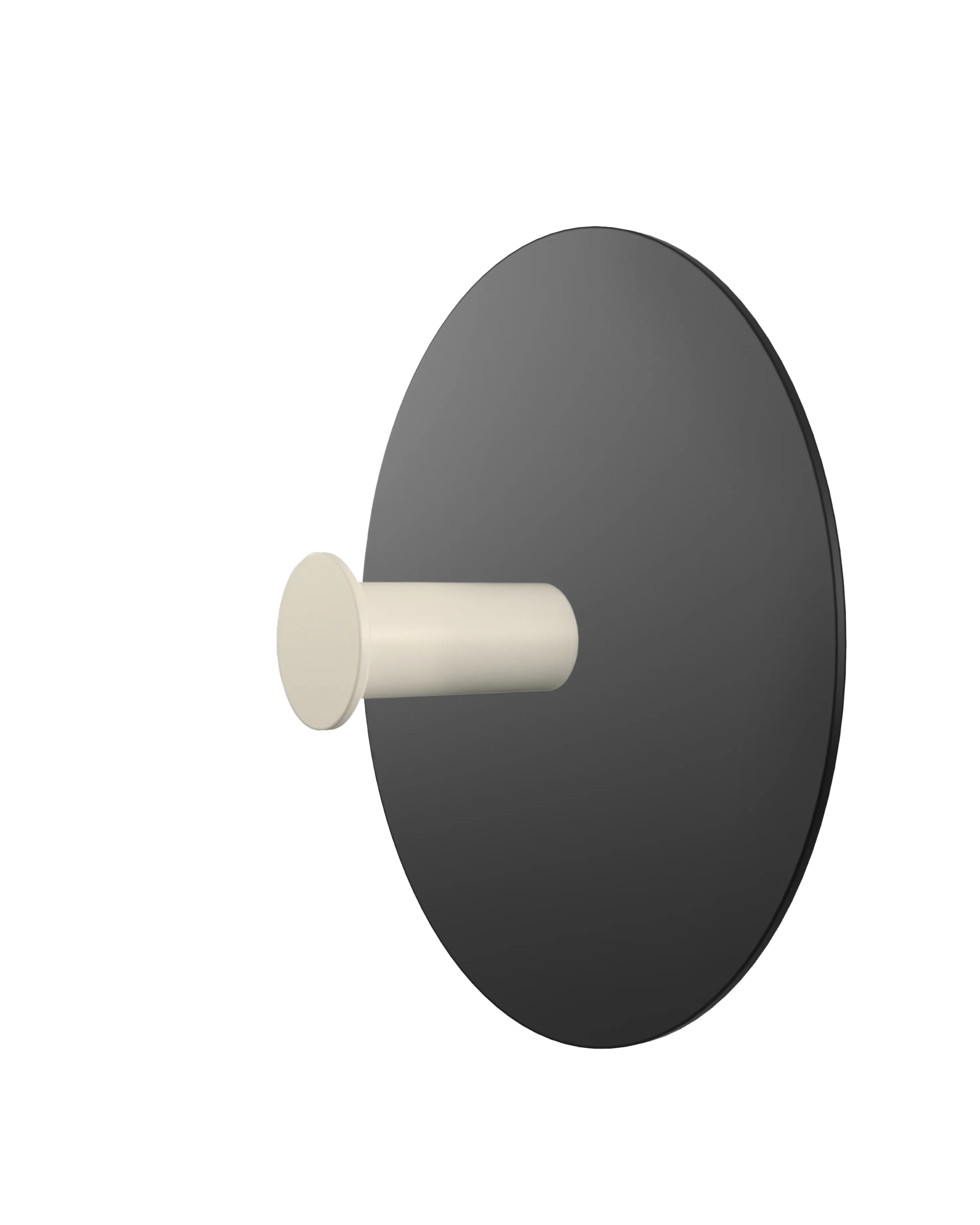 Wall hook with a round black base and a white cylindrical hook.