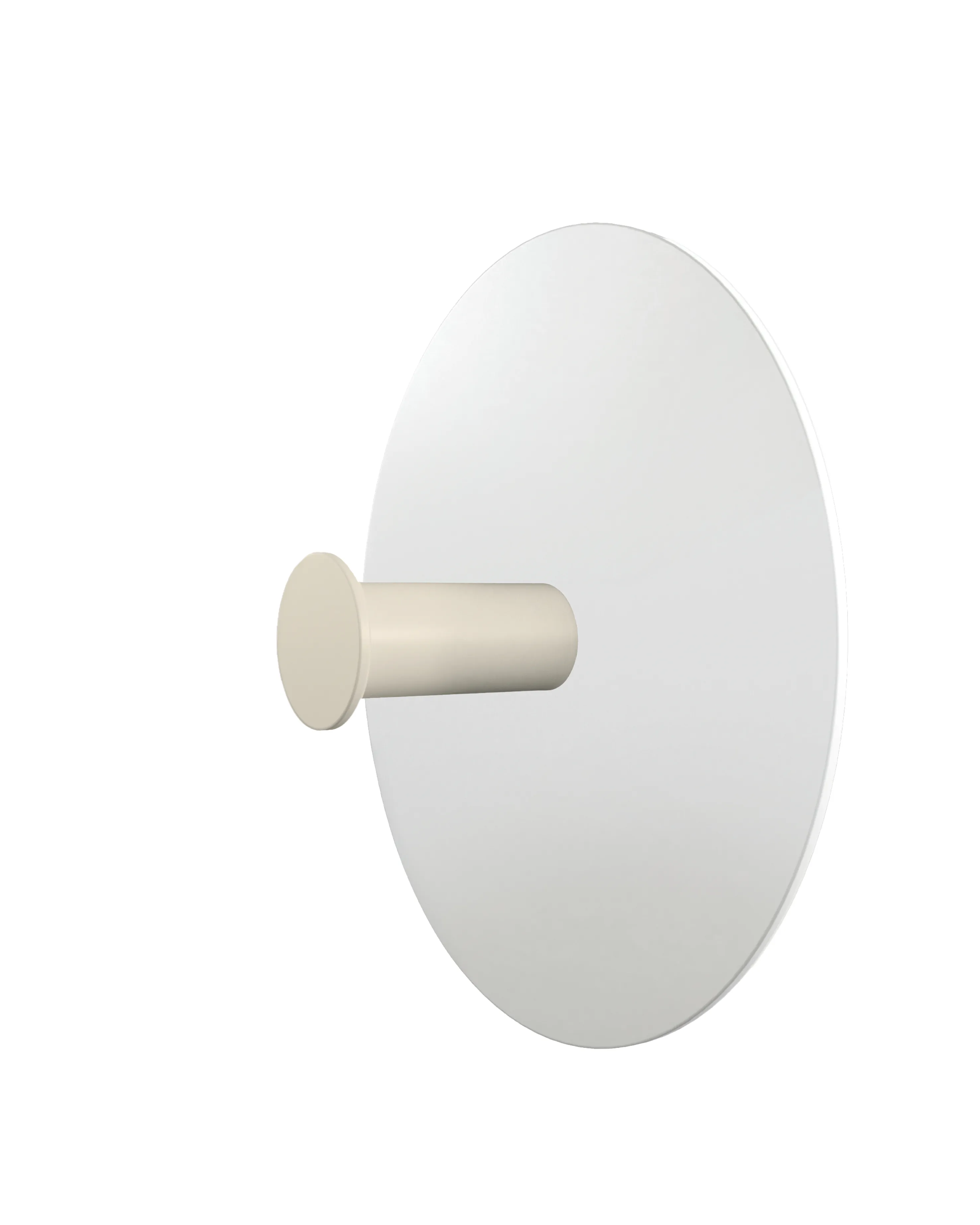 Wall hook with a round white base and a cream-colored cylindrical hook.