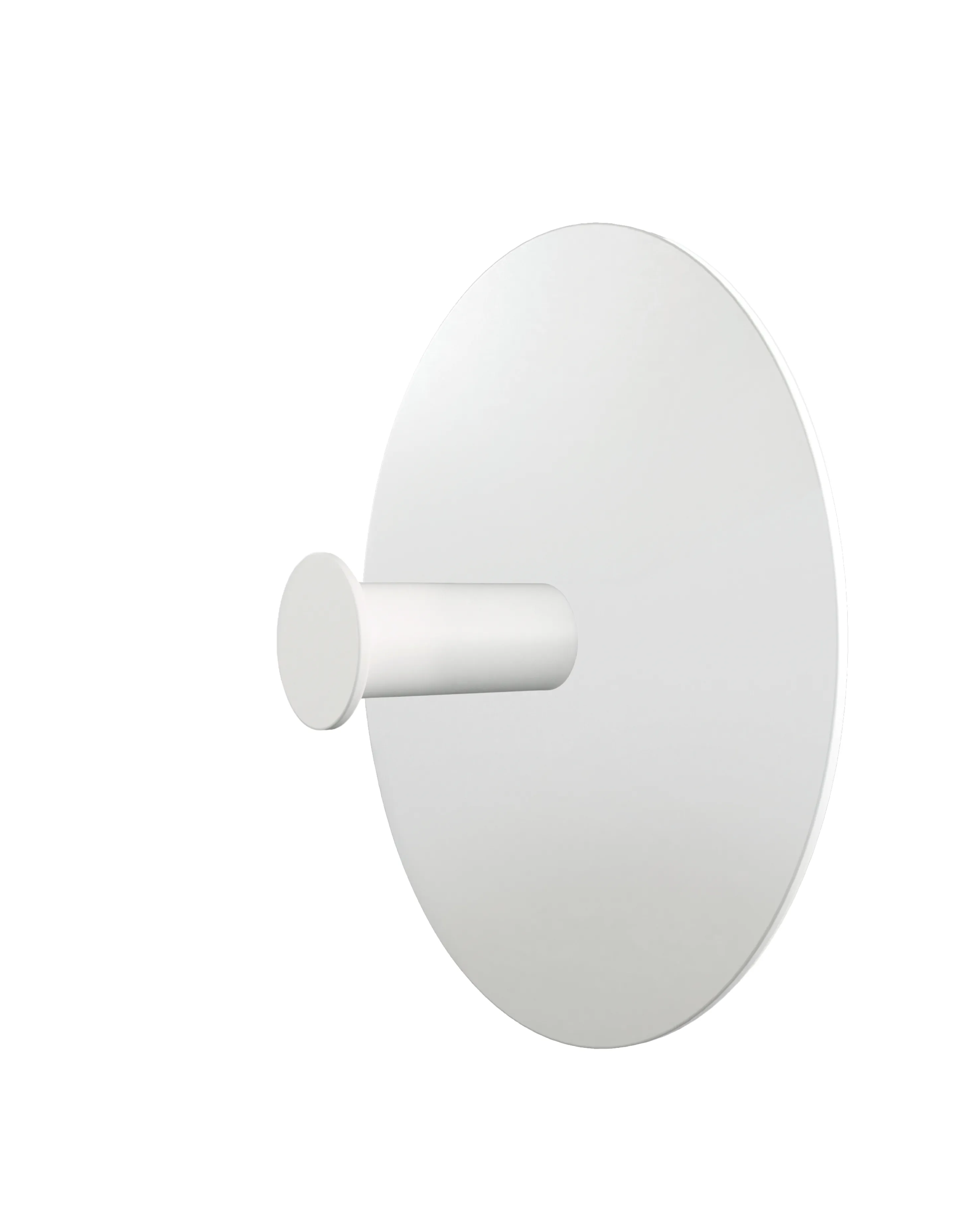 Wall hook with a round white base and a white cylindrical hook.