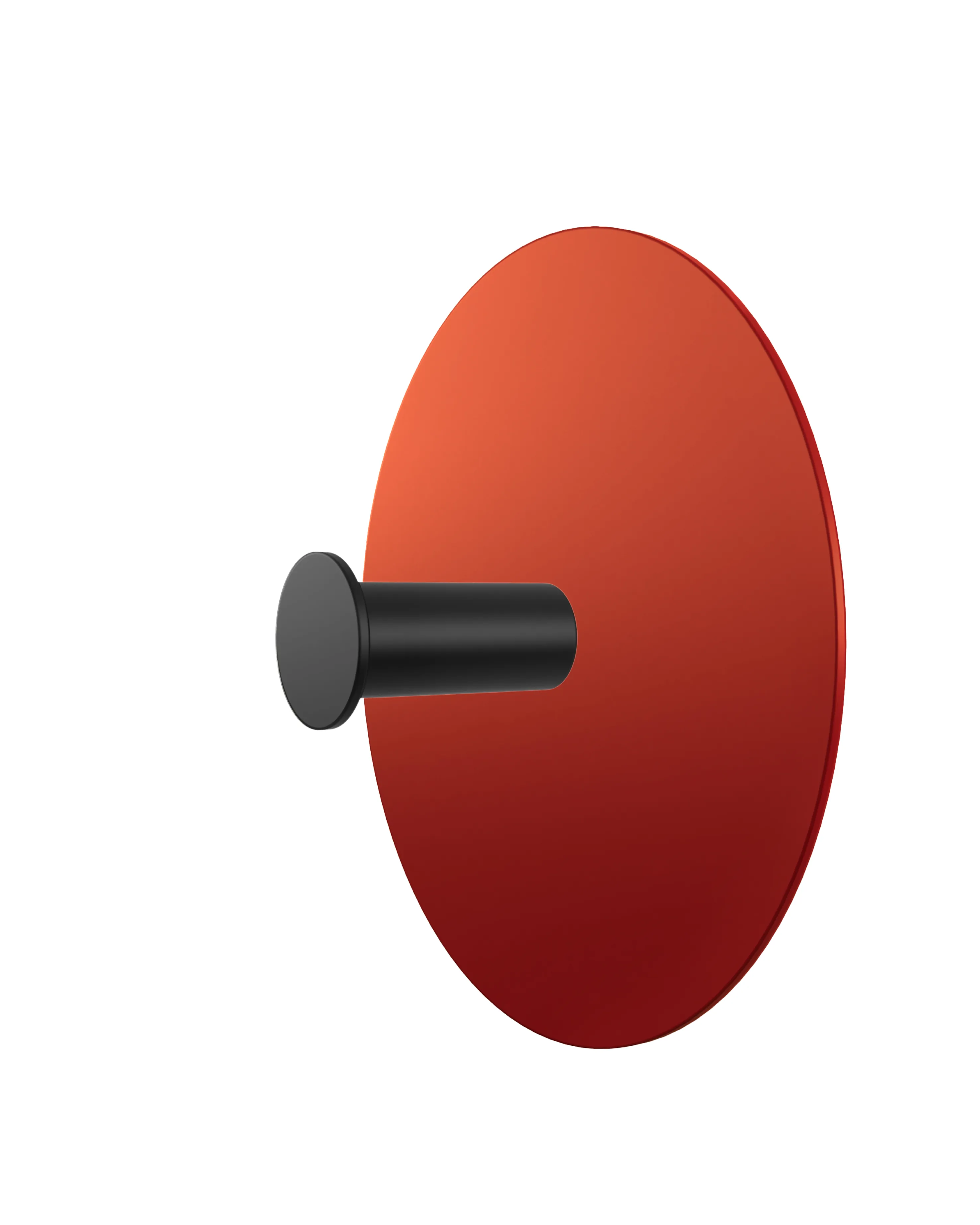 Wall hook with a round red base and a black cylindrical hook.