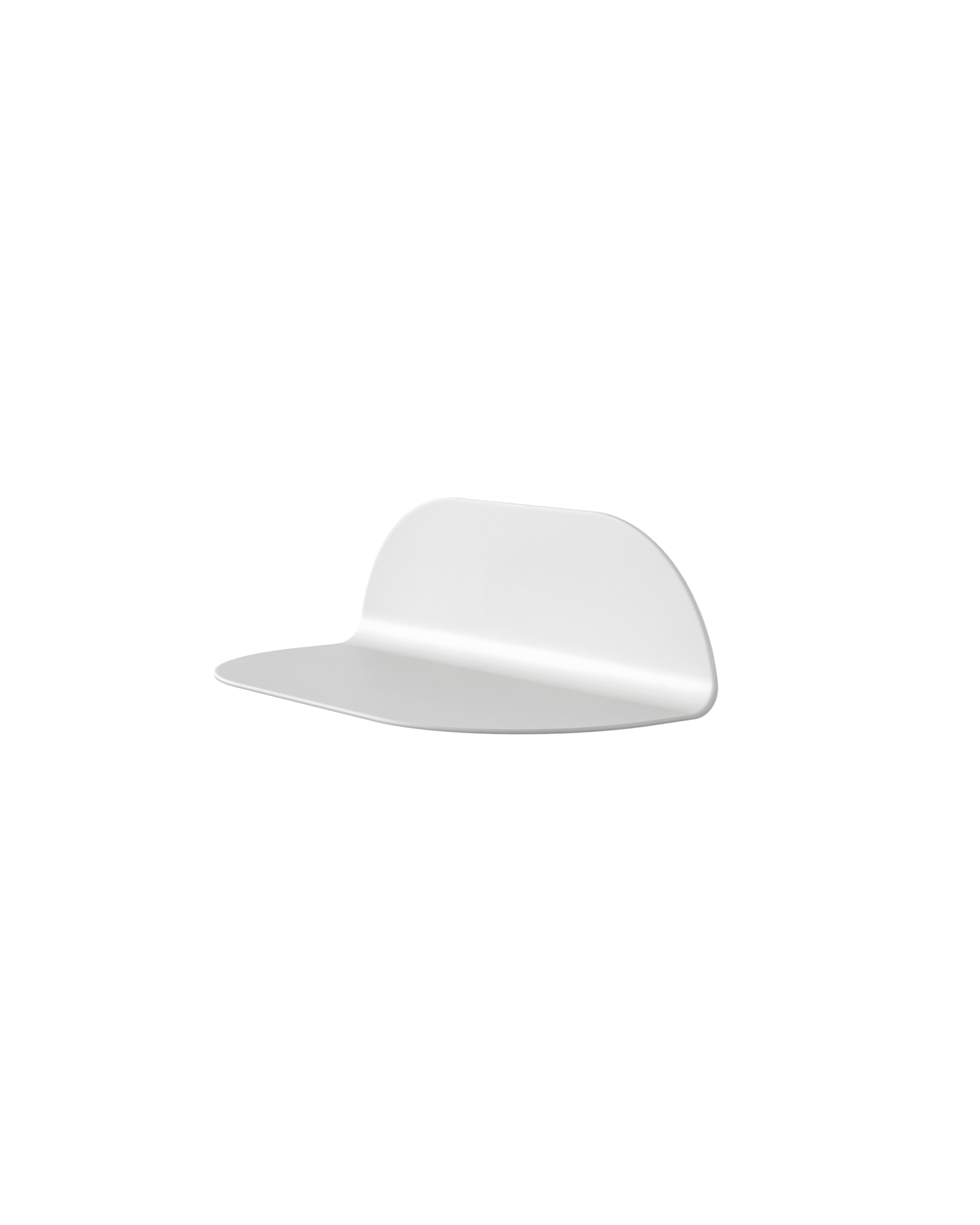 A minimalist white shelf with rounded edges, on a solid white background.